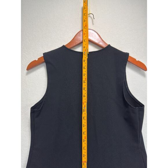 Plan C x RTR Knit Poplin Two Tone Pleated Midi Dress Sleeveless Black Beige Sz 8 - Picture 9 of 12